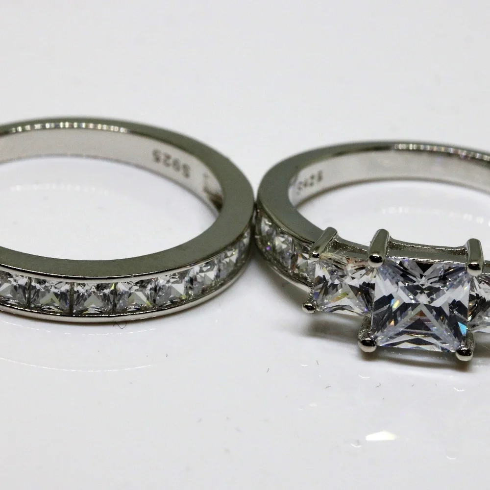 Sterling Silver‎ 3 Stone 2 Carat Engagement Ring